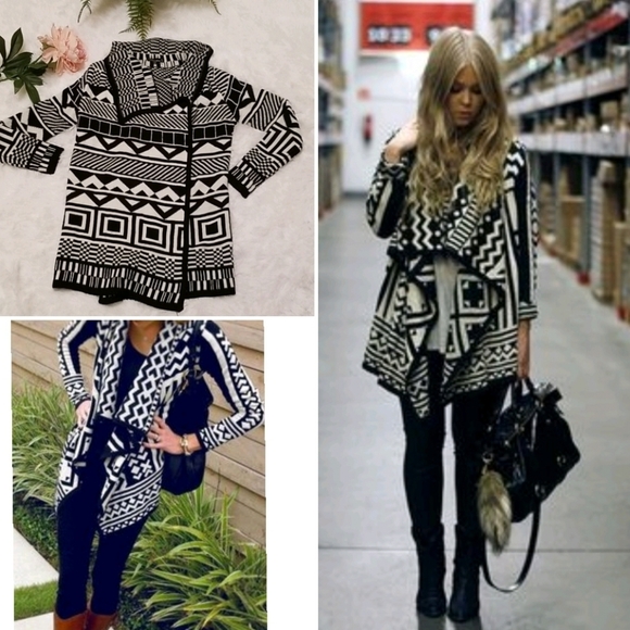 Tribal Aztec Open Front Knit Sweater Cardigan